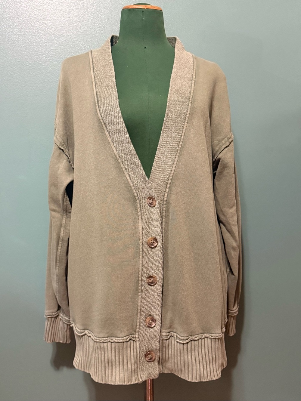 Aerie oversized olive cotton blend button up cardigan